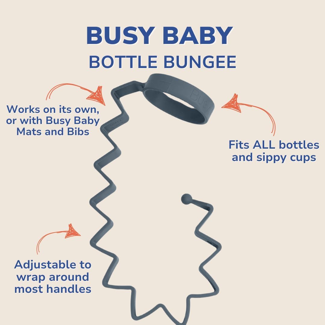 Busy Baby Bottle Bungee and Sippy Cup Strap in Food Grade Silicone (Pewter)