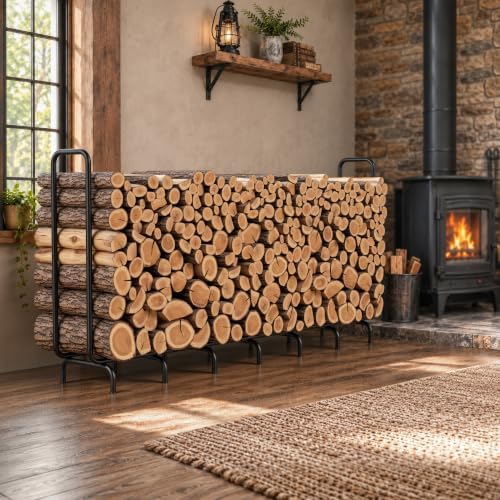 8.5ft firewood rack outdoor, heavy duty metal wood on a desk or shelf