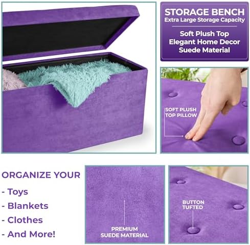sorbus collapsible storage ottoman bench (purple, medium (15”, front angle view