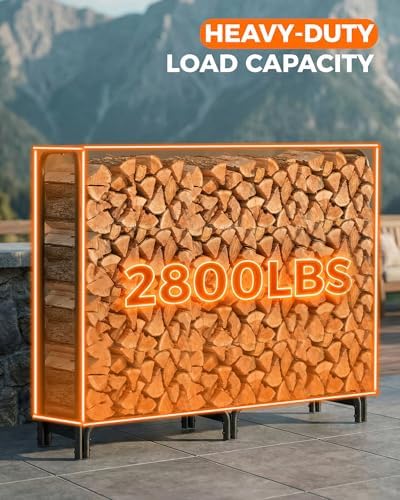 5ft firewood log rack with cover outdoor, heavy, front angle view