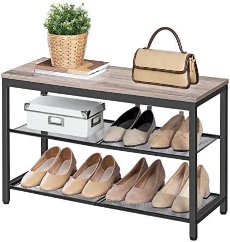 hoobro shoe bench, 3-tier shoe rack,industrial shoe organizer, view 9