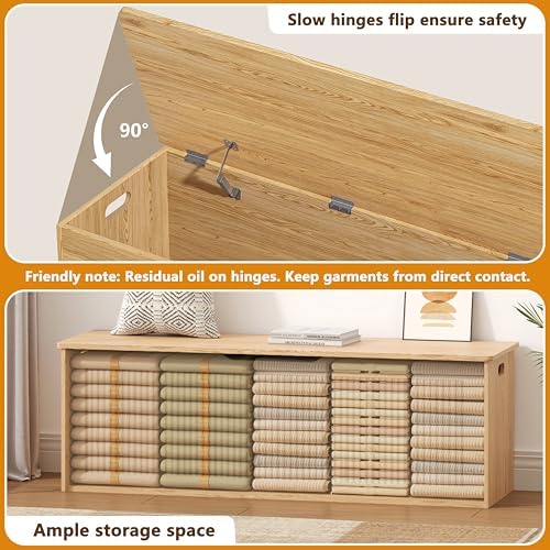 akxomel 51.2" fluted storage chest wooden storage trunk, side view