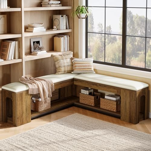 tribesigns l shaped corner bench with removable seat, close-up detail