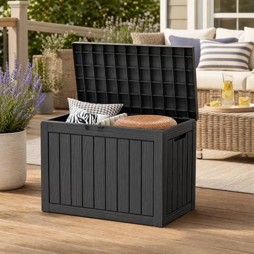 outdoor storage box resin deck box waterproof black, view 12