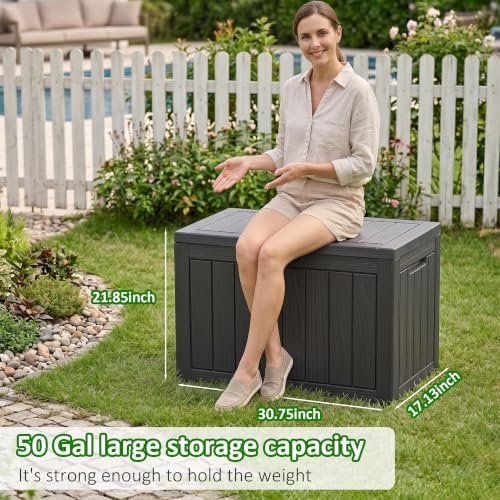 easyup 50 gallon outdoor storage box waterproof lockable shown in use