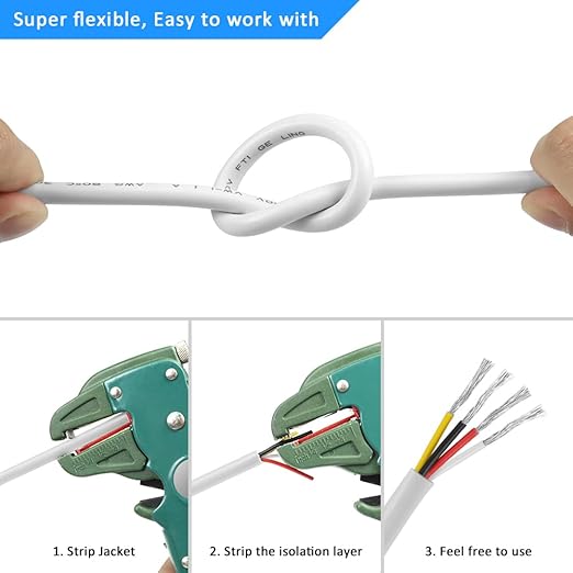 22 Gauge 4 Conductor Electrical Wire, 16.4FT White Stranded Low Voltage 22/4 - Image 5