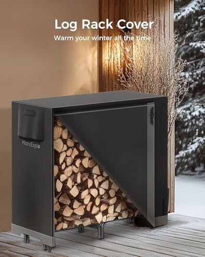 4ft firewood log rack with cover outdoor, heavy shown in use