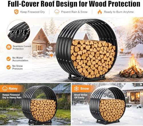 32" firewood rack with roof cover, indoor & shown in use