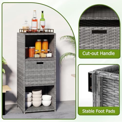 happygrill outdoor storage cabinet pe rattan wicker storage, side view