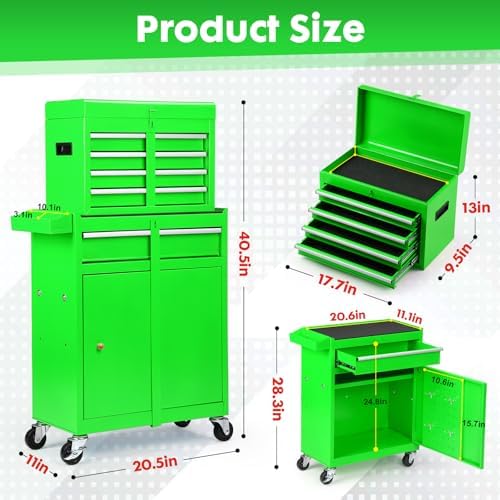 dawmilon 5-drawer rolling tool chest, 2-in-1 tool box, close-up detail