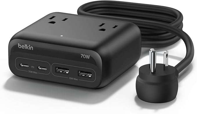 Belkin GaN Charging Station 70W, 7-in-1 Dual USB C Charger w/ 3X AC Outlets by Belkin