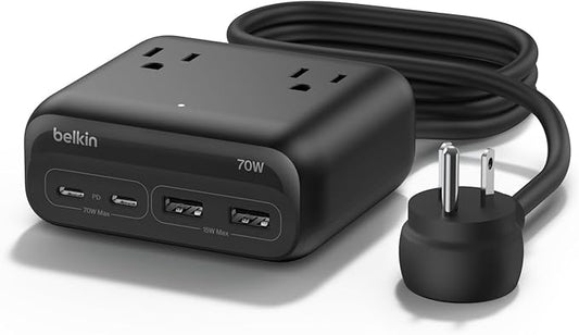 Belkin GaN Charging Station 70W, 7-in-1 Dual USB C Charger w/ 3X AC Outlets by Belkin