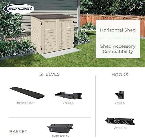 suncast 3 pack 34 cu ft capacity horizontal, front angle view