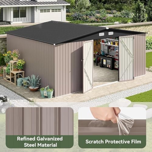 aoxun 14x12 ft outdoor storage shed, metal shed, package contents
