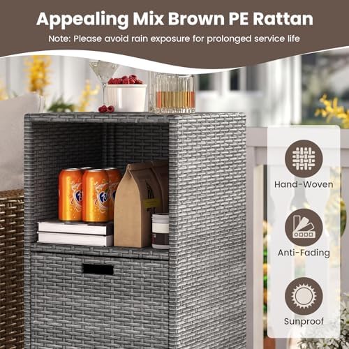 tangkula rattan outdoor storage cabinet, patiojoy outdoor wicker, close-up detail
