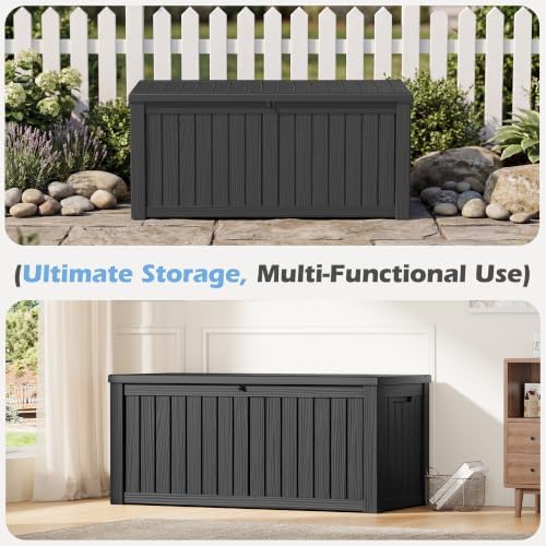 outdoor storage box waterproof, 155 gallon deck box, front angle view