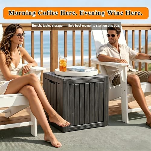 outdoor storage box resin deck box waterproof black on a desk or shelf