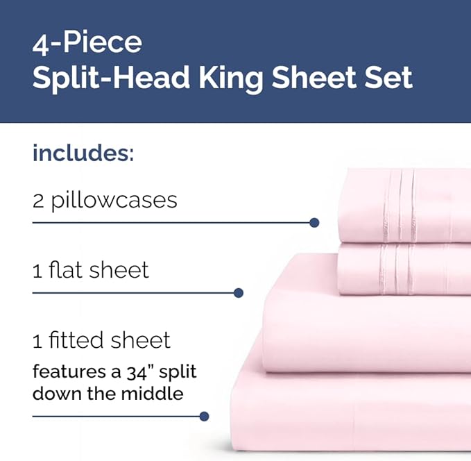 Split Head King Sheet Set – 4 Piece Flex Split Top King Sheets - Image 3