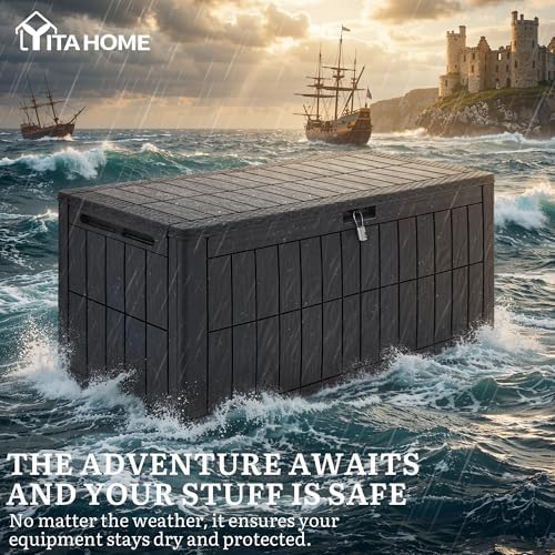 yitahome 110 gallon outdoor deck box, side view
