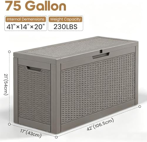 outdoor storage box waterproof, 75 gallon deck box shown in use