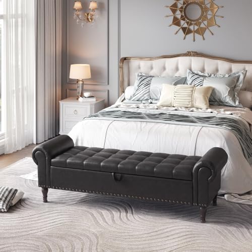 youdenova 60” ottoman with storage, upholstered storage ottoman, close-up detail