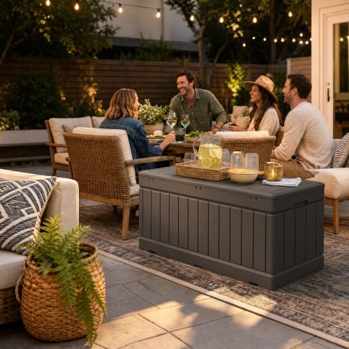 devoko 78 gallon deck box, waterproof resin outdoor on a desk or shelf