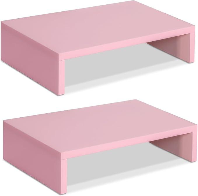 TEAMIX Pink Monitor Stand Riser-2 Pack, Wood 2 Tier Adjustable Monitor Stand by TEAMIX