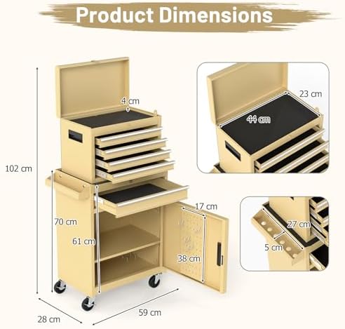 tangzon rolling tool chest, 2-in-1 large capacity tool, close-up detail