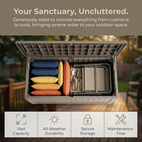 outdoor storage box resin deck box waterproof gray, close-up detail