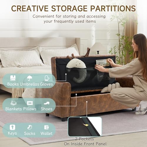 ottoman with storage, tufted storage bench for bedroom, side view