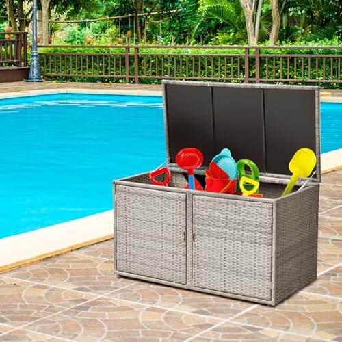 giantex rattan deck box outdoor&indoor 88 gallon wicker, front angle view