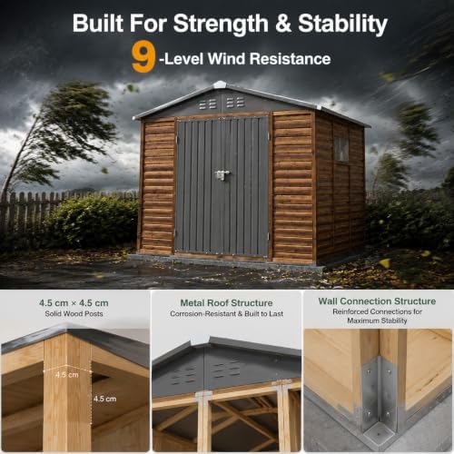 8x6 ft outdoor sotrage shed, iron wood combination showing dimensions
