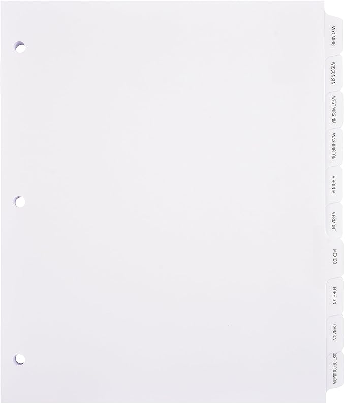 Exhibitindexes® State Divider Tabs/Indexes 3 Hole Punched - Image 6
