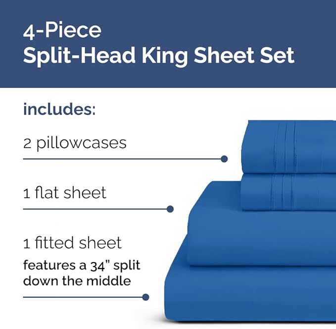 Split Head King Sheet Set – 4 Piece Flex Split Top King Sheets - Image 3