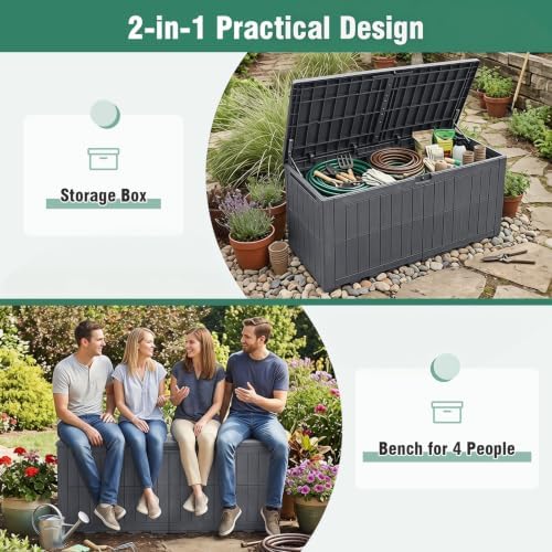 tangkula 180 gallon outdoor storage box with lockable, close-up detail