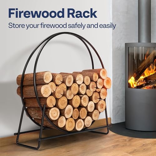 vivohome 32 inches firewood log rack hoop with shown in use