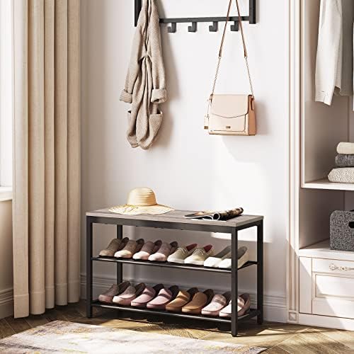 hoobro shoe bench, 3-tier shoe rack,industrial shoe organizer shown in use