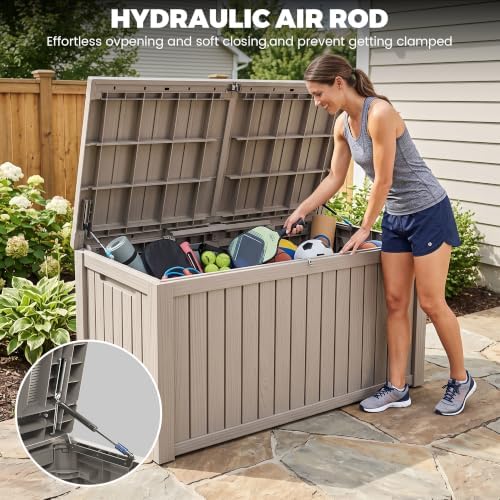 200 gallon outdoor deck box waterproof, large storage showing dimensions