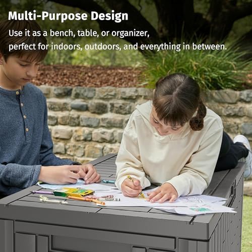east oak 120 gallon outdoor storage box |, front angle view