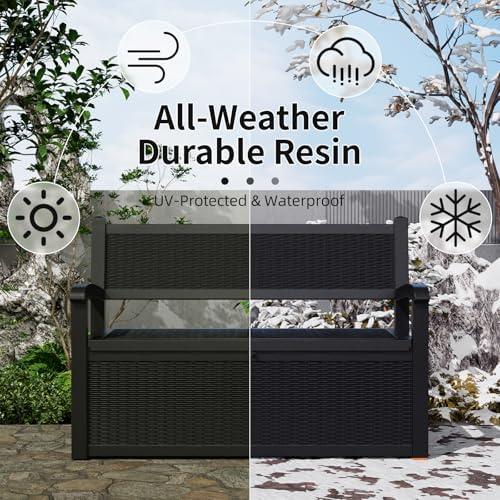 easyup 80 gallon outdoor storage bench lockable deck, side view