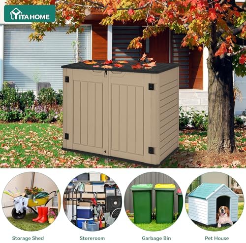 yitahome outdoor resilient storage shed, 35 cu ft showing dimensions