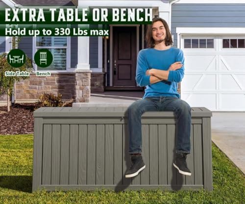 151 gal deck box, outdoor storage box waterproof, side view