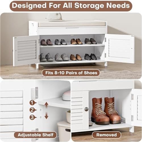 warmhoniu shoe storage bench with lift top storage, side view