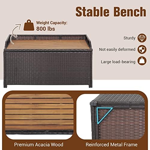 happygrill patio storage bench rattan wicker deck box on a desk or shelf