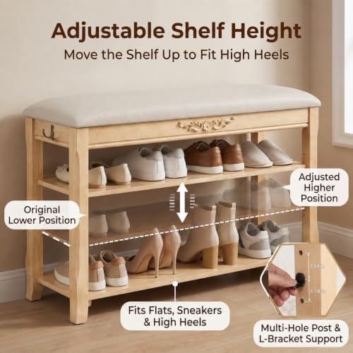 shoe rack bench entryway storage with leather cushion showing dimensions