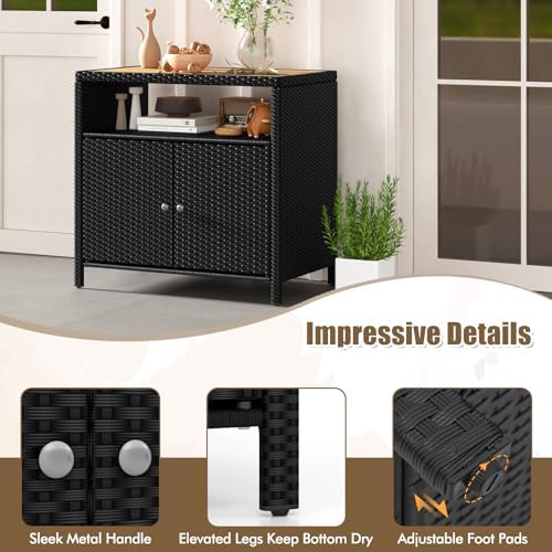 happygrill outdoor rattan storage cabinet, patio sideboard buffet, front angle view