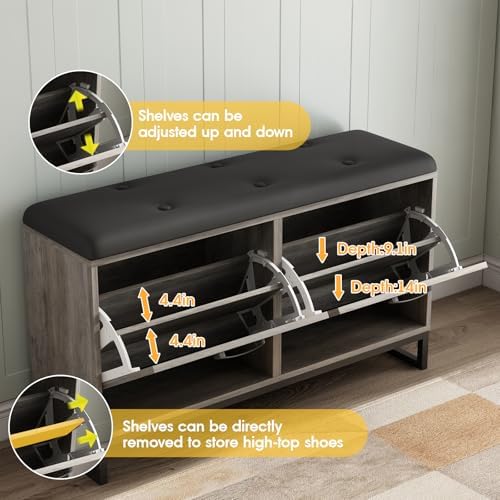 maupvit shoe cabinet with 2 flip drawers & showing dimensions