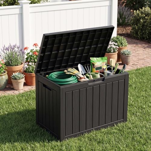 easyup 50 gallon outdoor storage box waterproof lockable, front angle view