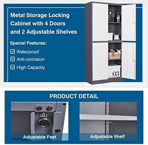 peukc metal storage cabinet with adjustable shelves & showing dimensions