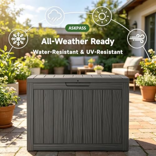 55 gal outdoor storage box waterproof lockable deck shown in use
